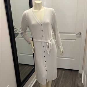 Banana Republic Light Cream Button-Front Long Sleeve Belted Dress
